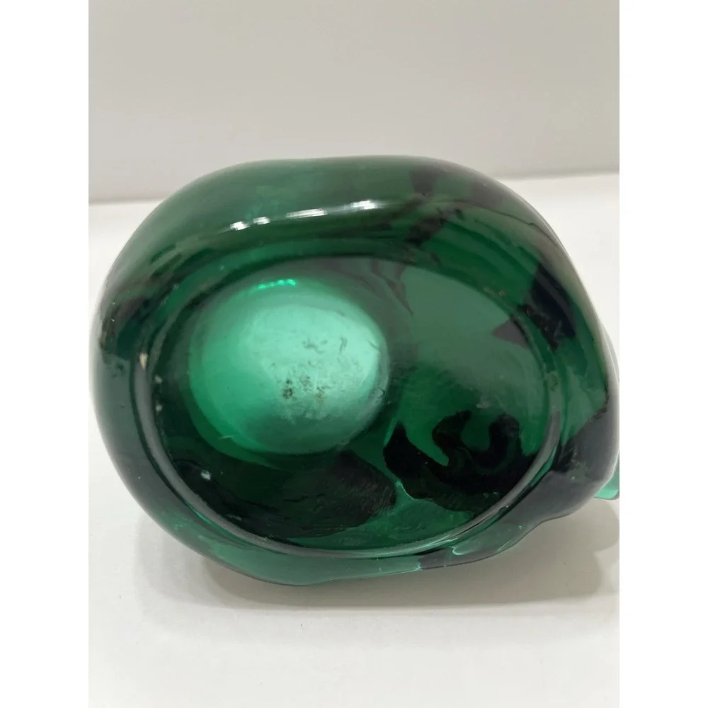 Vintage Indiana Glass Emerald Green Sleeping Cat Votive Candle Holder 4x2.5